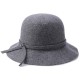 Women Winter Elegant Wool Bucket Hat Bow Tie Wide Brim Solid Floppy Hat