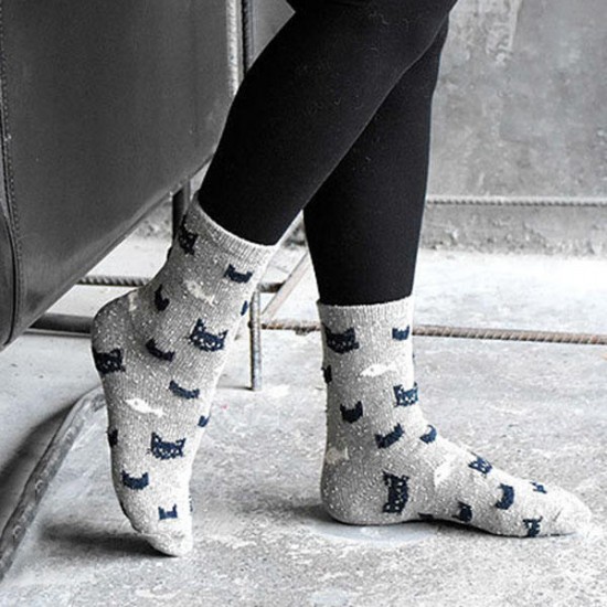 Women Winter Warm Cotton Cartoon Multi-color Soft Middle Tube Socks