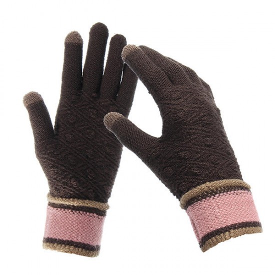 Women Winter Warm Full-finger Gloves Knitted Thicken Outdoor Sport Mittens