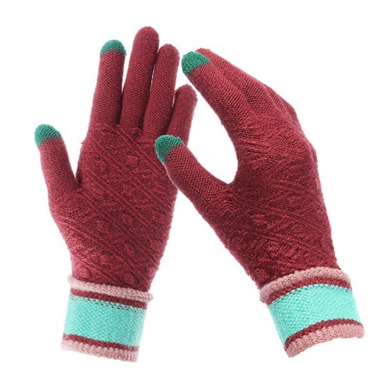 Women Winter Warm Full-finger Gloves Knitted Thicken Outdoor Sport Mittens