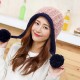 Women Winter Warm Fur Ball Knitting Beanie Cap Thick Bucket Hat