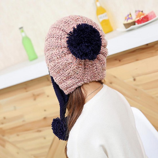 Women Winter Warm Fur Ball Knitting Beanie Cap Thick Bucket Hat