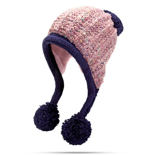 Women Winter Warm Fur Ball Knitting Beanie Cap Thick Bucket Hat