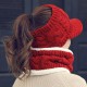 Women Winter Warm Knitted Hats And Windproof Neck Collar Scarves Set Double Layers Cap Scarf