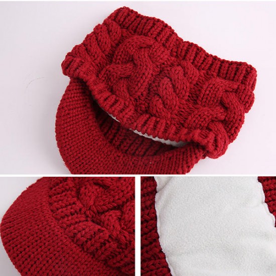 Women Winter Warm Knitted Hats And Windproof Neck Collar Scarves Set Double Layers Cap Scarf