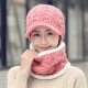 Women Winter Warm Knitted Hats And Windproof Neck Collar Scarves Set Double Layers Cap Scarf