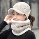 Women Winter Warm Knitted Hats And Windproof Neck Collar Scarves Set Double Layers Cap Scarf