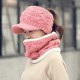 Women Winter Warm Knitted Hats And Windproof Neck Collar Scarves Set Double Layers Cap Scarf