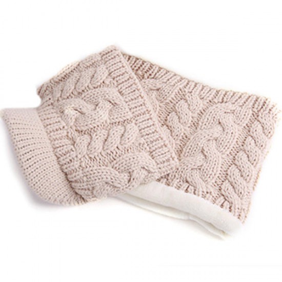 Women Winter Warm Knitted Hats And Windproof Neck Collar Scarves Set Double Layers Cap Scarf