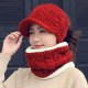 Women Winter Warm Knitted Hats And Windproof Neck Collar Scarves Set Double Layers Cap Scarf