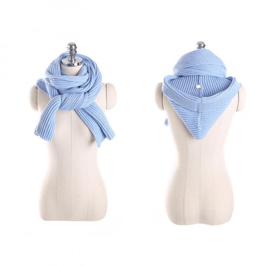 Women Winter Warm Knitted Hooded Scarf Casual Soft Crochet Shawl Conjoined Cap