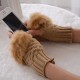 Women Winter Warm Knitted Thicken Fingerless Gloves Artificial Rabbit Hair Half Finger Sleeve