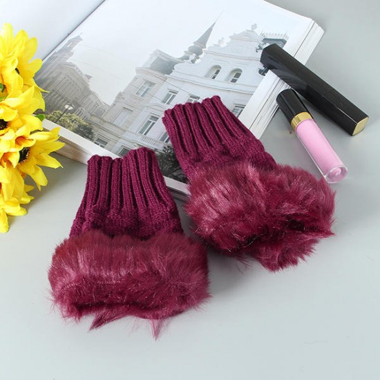 Women Winter Warm Knitted Thicken Fingerless Gloves Artificial Rabbit Hair Half Finger Sleeve