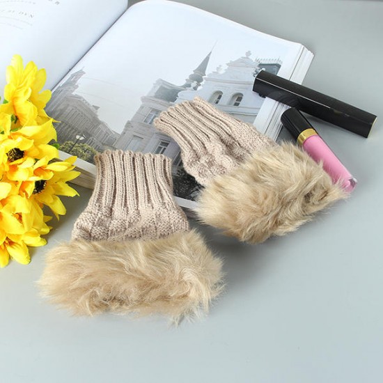 Women Winter Warm Knitted Thicken Fingerless Gloves Artificial Rabbit Hair Half Finger Sleeve