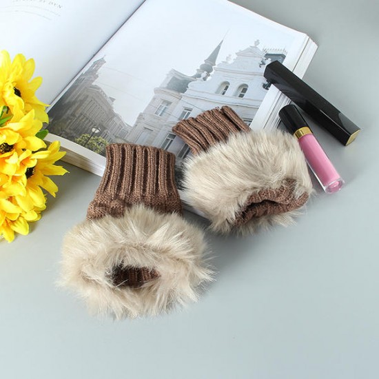 Women Winter Warm Knitted Thicken Fingerless Gloves Artificial Rabbit Hair Half Finger Sleeve