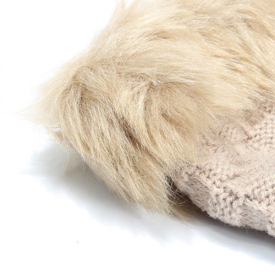 Women Winter Warm Knitted Thicken Fingerless Gloves Artificial Rabbit Hair Half Finger Sleeve