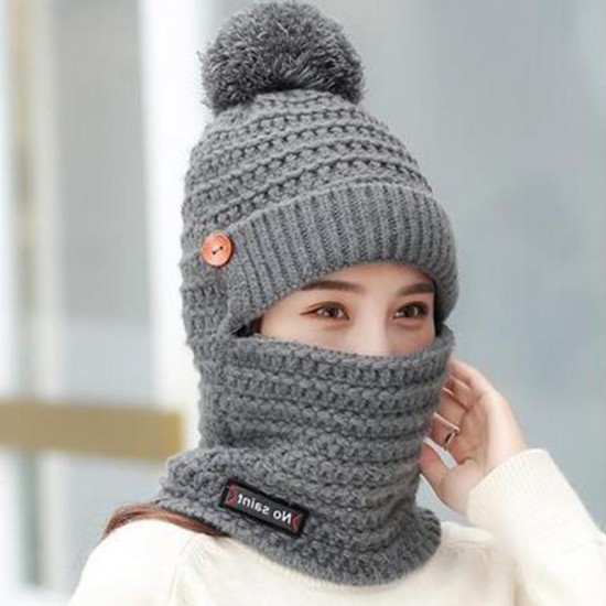 Women Winter Warm Plush Thicken Knit Beanie Hat with Scarf Earmuffs Ski Skull Cap