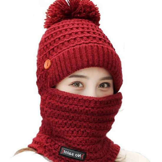 Women Winter Warm Plush Thicken Knit Beanie Hat with Scarf Earmuffs Ski Skull Cap