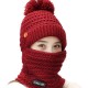 Women Winter Warm Plush Thicken Knit Beanie Hat with Scarf Earmuffs Ski Skull Cap