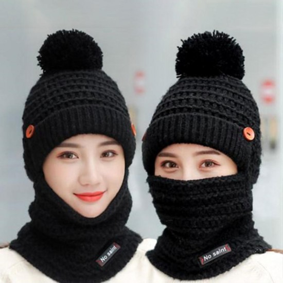 Women Winter Warm Plush Thicken Knit Beanie Hat with Scarf Earmuffs Ski Skull Cap