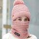 Women Winter Warm Plush Thicken Knit Beanie Hat with Scarf Earmuffs Ski Skull Cap