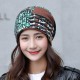 Women Winter Warm Rabbit Fur Hat Headscarf Printing Knit Beanie Neck Warmer Pile Cap