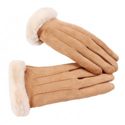 Women Winter Warm Thick Plus Velvet Lined Suede Glove Windproof Cycling Touch Screen Gloves