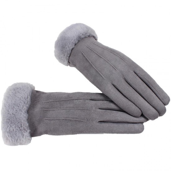 Women Winter Warm Thick Plus Velvet Lined Suede Glove Windproof Cycling Touch Screen Gloves