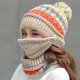 Women Winter Warm Thicken Plus Velvet Knit Hat Scarf Set with Face Mask Windproof Earmuffs Ski Cap