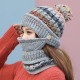 Women Winter Warm Thicken Plus Velvet Knit Hat Scarf Set with Face Mask Windproof Earmuffs Ski Cap