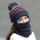 Women Winter Warm Thicken Plus Velvet Knit Hat Scarf Set with Face Mask Windproof Earmuffs Ski Cap