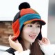 Women Winter Warm Wool Hat Detachable Pompom Lambswool Lining Earmuff Hat