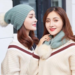 Women Winter Windproof Knit Hat Scarf Set Outdoor Thicken Ski Earmuffs Beanie Cap