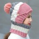 Women Winter Windproof Warm Plus Velvet Knit Hat Scarf Set with Face Mask Thicken Ski Earmuffs Cap