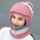 Women Winter Windproof Warm Plus Velvet Knit Hat Scarf Set with Face Mask Thicken Ski Earmuffs Cap