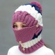 Women Winter Windproof Warm Plus Velvet Knit Hat Scarf Set with Face Mask Thicken Ski Earmuffs Cap