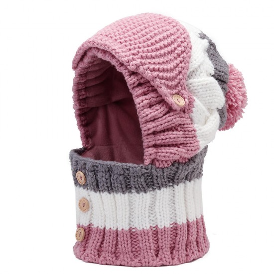 Women Winter Windproof Warm Plus Velvet Knit Hat Scarf Set with Face Mask Thicken Ski Earmuffs Cap