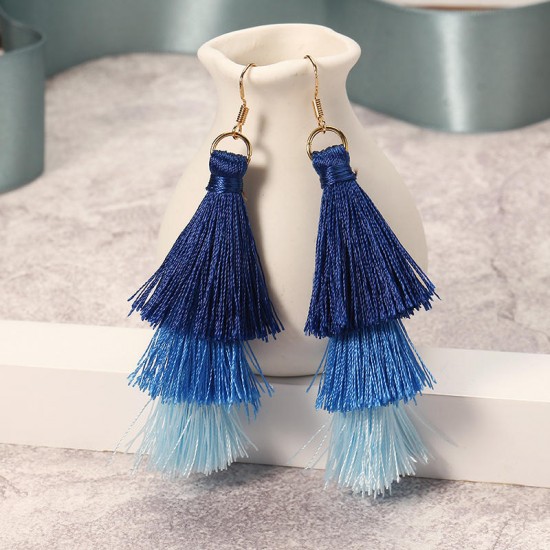 Women's  Bohemian Tassel Earrings Hand-made Three Layers Different Color Ear Drop Unique Gift