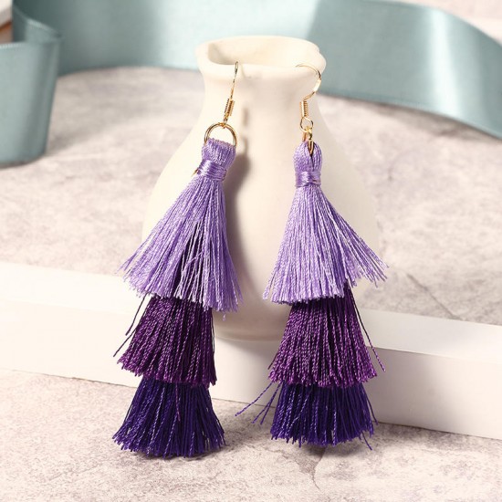 Women's  Bohemian Tassel Earrings Hand-made Three Layers Different Color Ear Drop Unique Gift