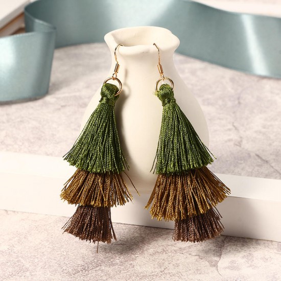 Women's  Bohemian Tassel Earrings Hand-made Three Layers Different Color Ear Drop Unique Gift