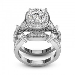 Women's 2Pcs Trendy Zircon Geometric Leaves Ring Set Full Rhinestone Jewelry Gift