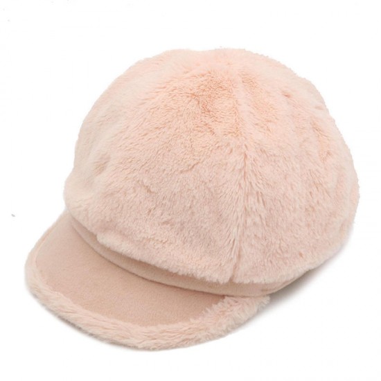 Womens Artificial Rabbit Hair Octagonal Painter Beret Hat Retro Winter Warm Newspaper Newsboy Caps