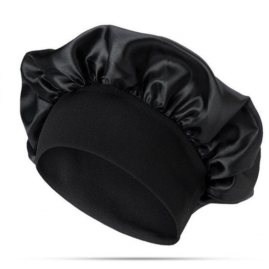 Womens Black Fleece Elastic Bathing Cap Headband Shower Cap Sleeping Hat Hair Care Beanie