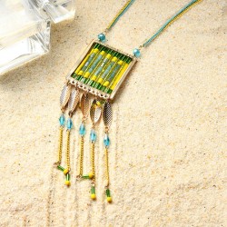 Women's Bohemian Long Necklace Charm Tassel Multicolor Quartz Beads Necklace