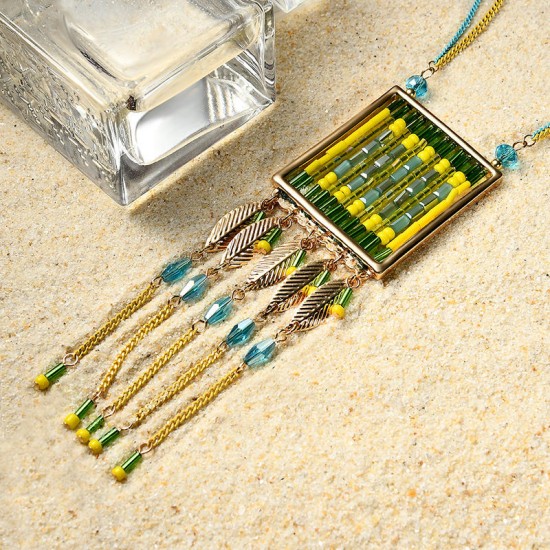 Women's Bohemian Long Necklace Charm Tassel Multicolor Quartz Beads Necklace