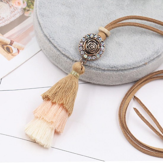 Women's Bohemian Necklace Gradient Colorful Tassels Pendant Ethnic Fashion Necklace for Women