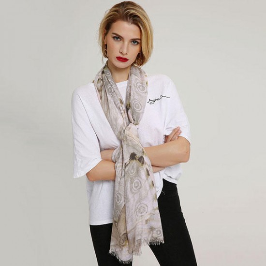 Women's Chiness Watercolor Printting Scarf Lightweight Breathable Linen Spring Summer Shawl