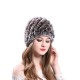 Womens Classic Rex Rabbit Fur Beanie Hats Winter Warm Stripe Head Hooded Hat