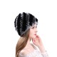 Womens Classic Rex Rabbit Fur Beanie Hats Winter Warm Stripe Head Hooded Hat