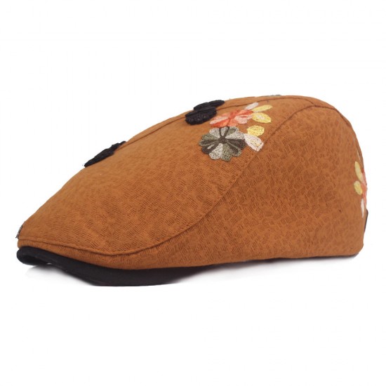 Women's Cotton Embroidered Beret Caps Cool Outdoor Visor Newsboy Hunting Hat